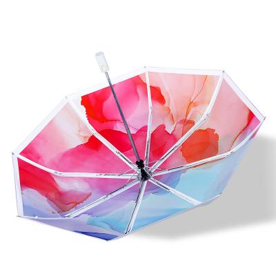 China Minimalist Automatic 3 Times Titanium Umbrella Ultra Light Pocket Sunshade Rain Tiny Umbrella for sale