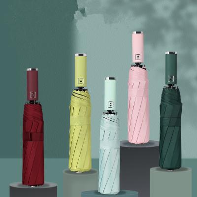 China New Glue Minimalist Creative Black Folding Umbrella Full Automatic Advertising Umbrella Sunny Logo Customization for sale