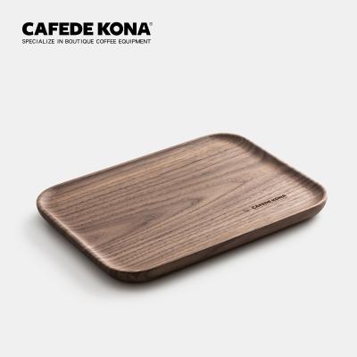 China CAFEDE KONA Equipment Traditional Handmade Black Walnut Tray Coffee Rectangular Solid Wood Supporting Tray Tea Tray for sale