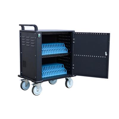 China Office School Multimedia Machine SPCC Cold Rolled Steel 32 ways USB Single Open Iron Door Two Tiers Display Storage Trolley Charging Cart for sale