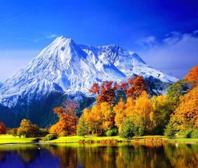 China Impressionist Nature Scenery Snow Mountain Lake 5D Diamond Painting for sale