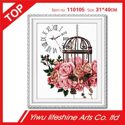 China China carnation and cross cage flower stitch embroidery wall decoration for sale