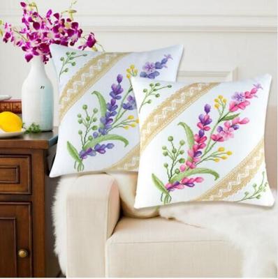 China TWILL Cushion Cover Stamped Cross Stitch Kit Pink Flowers for sale