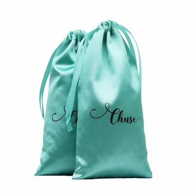 China Wholesale Gift Drawstring Satin Pouch Hair Extension Packaging Black Silk Satin Bag With Logo Customized for sale