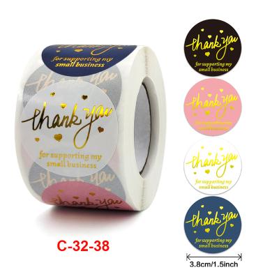 China 500pcs Waterproof Stock 1.5inch 38mm Gold Foil Thank You Sticker for sale