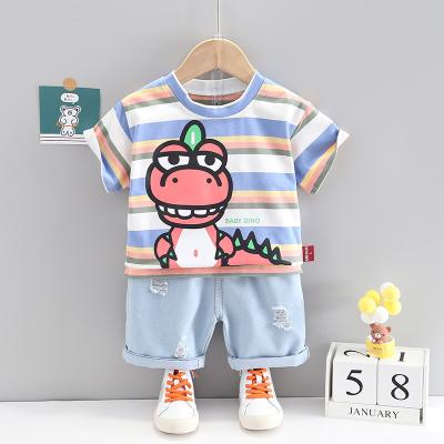 China Dinosaur Pattern Casual Striped Clothing Set Summer Kids Boys Clothing Sets for sale