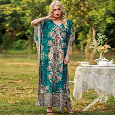 China New Anti-Static Women's Printing Casual Dress Big Plus Size Long Skirt Loose Seaside Vacation Dresses for sale