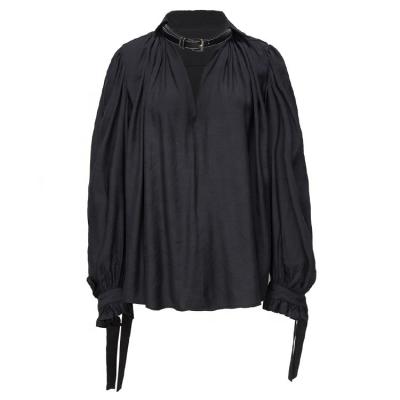 China Summer New Spring And Sleeve V Collar Long Sleeve Pleated Rayon Lantern Sleeve Breathable Blouse for sale