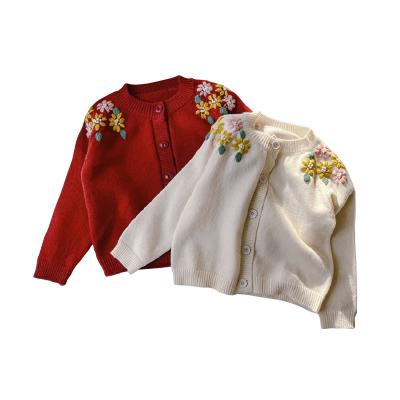 China Baby Girl Anti-shrink Heavy Heavy Embroidered Flower Knitted Cardigan Spring 2021 Children's Western Embroidered Sweater for sale