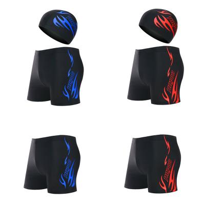 China Flame Adult Quick Dry Loose Flat Wedge Anti-wrinkle Men's Swimming Trunks Waist Swimming Shorts With Hat Two Swimming Sets for sale