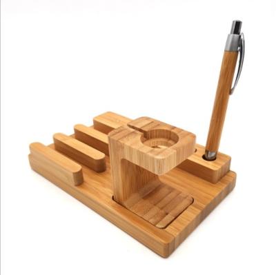 China Modern Bamboo and Wood Desk Table Top Storage Pen Stand Watch Holder for sale