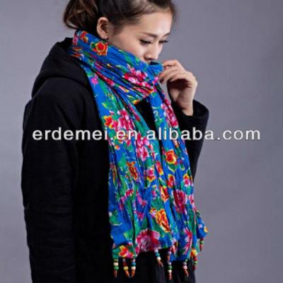 China Lady warm cotton printed floral decoration/gift/scarf with tassel for sale