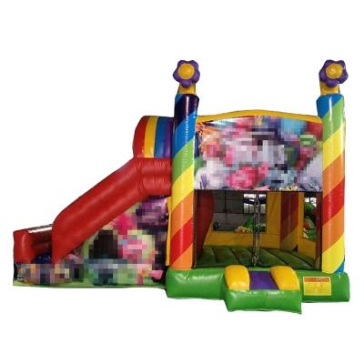 China Inflatable Bounce Game Park Basket Combination Circle House Cartoon Theme Bouncy Slide Castle With Slide for sale