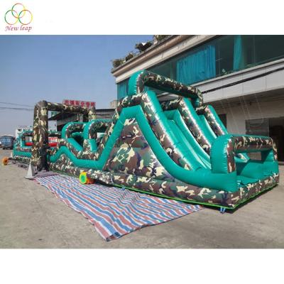 China Best Plato 0.55mm PVC Tarpaulin Army Obstacle Challenge Inflatable Camouflage Slide Inflatable Obstacle Course for sale