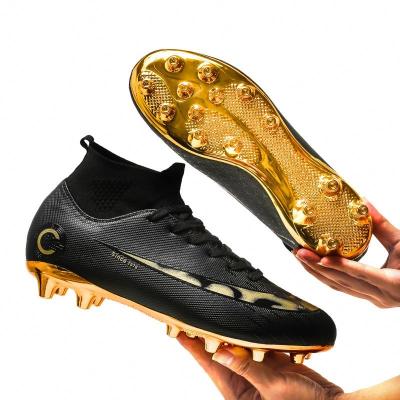 China Stamping Gold Plated Nail 35-45 Soccer Shoes New Soccer Cloth Ankle Guard Shoes Lawn Outdoor Soccer Shoes Wholesale for sale