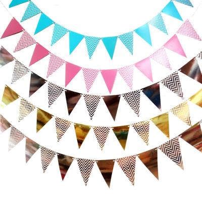 China Party Decoration 13*18cm Triangle Pennant Flag Wedding Garlands String Party Paper Banner For Wedding Party Decor for sale