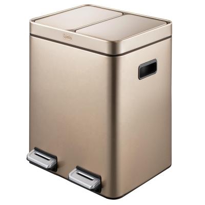 China 2 Compartment Big Waste Bin Sustainable Gold Rubbish Trash Can Large Classified Recycle Bin for sale