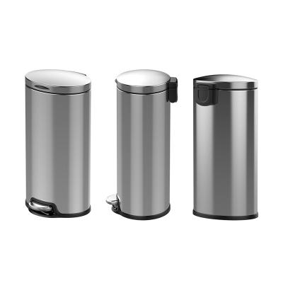 China Sustainable Kitchen 30l Gallon Single Human Metal Stainless Steel Foot Operated Trash Can for sale