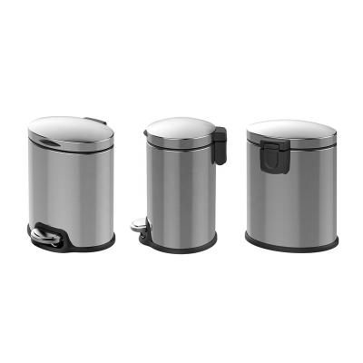 China Sustainable Silver Foot Operated Stainless Metal Food Around Small Waste Bin Kitchen for sale