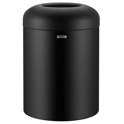 China Large Sustainable Public Black Coated Round Stainless Steel Waste Bin for sale