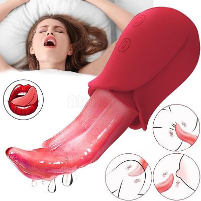 China Tongue shape Licking rose vibrator sex toys for women RH Hot Selling Realistic Tongue Licking Rose Vibrators Sex Toys for Adult Women with G spot Clitoris Stimulator Nipple Massager for sale