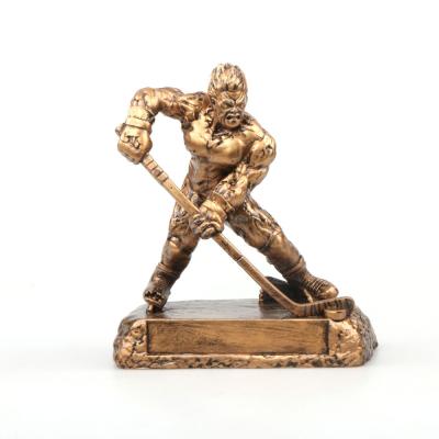 China Resin Top Selling Ice Hockey Gifts Vintage Hockey Souvenir Trophy Bronze Hockey for sale