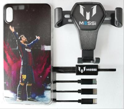 China Soccer Customize Gift Set Soccer Messi Cell Phone Case With Phone Holder USB Cable for sale