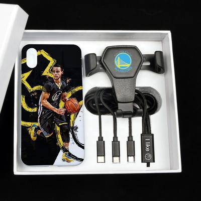 China Business Gift 5 in 1 Gift Kit Nylon Braided USB Cable Gravity Lock Car Phone Holder DIY Mobile Cell Phone Case for Basketball Game for sale