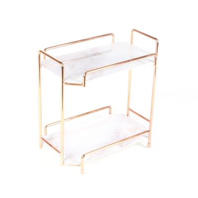 China 255 Mm Workable 2 Layers Desktop Organizer Plating Luxury Gold Wire Art Two Layers Storage Rack for sale