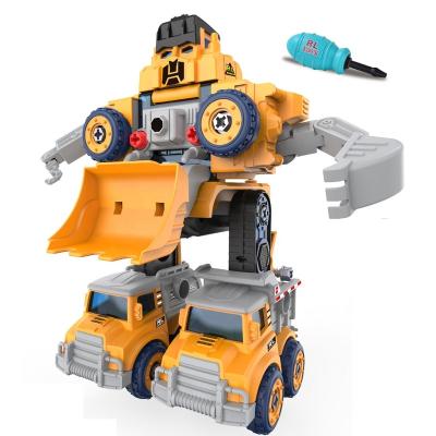 China Cartoon Toy Educational Toy Plastic Assembly Building Block 5In1 Disassemble Deformation Engineering Vehicles Robot Diy for sale