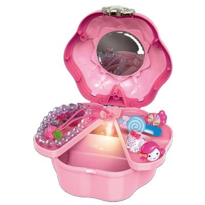 China Hot Sale Plastic Jewelry Musical Box Pretend Play Toys Set Kids Diy Beauty Lighting And Music Make Up Toys For Girls for sale