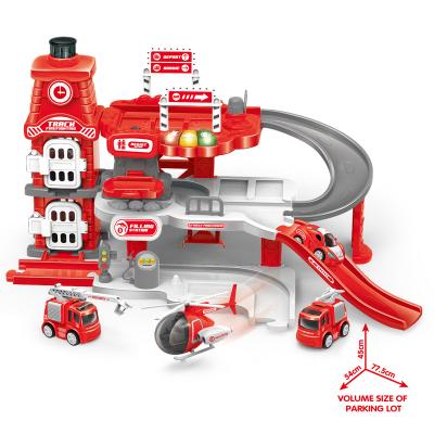 China Slot Toy Battery Operated Fire Control Track Set Car Toy Track Race Track Toy Railway Fire Fighting With Light Music for sale