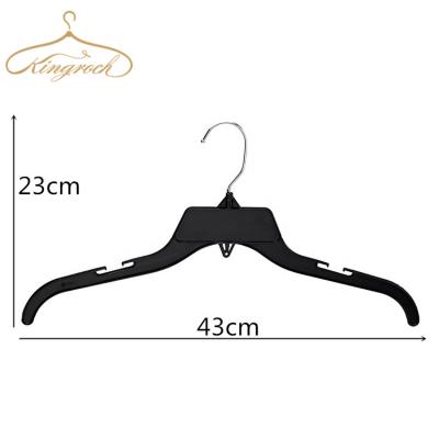 China 17 Inch Eco-friendly Material 484 PS Material Black Plastic Hanger With Metal Hook Great For Shirts Tops Dresses for sale