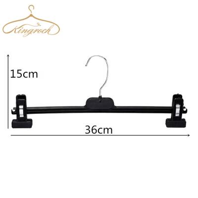 China 14.4-Inch Eco-friendly Material Black Pants Bottom Dress DS36 Adult Plastic Hanger With Movable Clip for sale