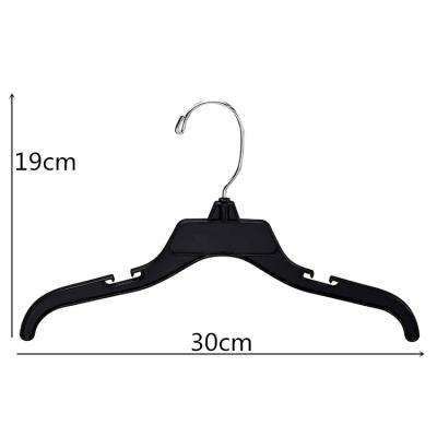 China Customized Logo Eco-friendly Material 30cm 12inch Baby Kids Coat Garment Suit Clothes Black 498 Plastic Top Hangers for sale