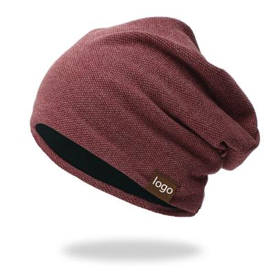 China High Quality JOINT Winter Women Men Hats With Logo Custom Leather Patch Cotton Beanie Stitching Hat for sale