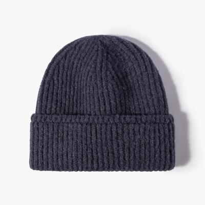 China High Quality Knitted Soft Warm 100% Wool Beanie Hat Winter Adult Women Men Commoner Hats With Custom Logo Embroidery for sale