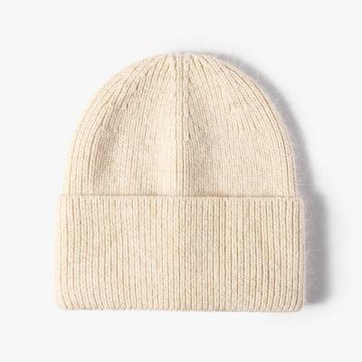 China JOINT high quality winter warm hats with logo custom 100% rabbit fur skullies knitted beanie hat for skiing for sale