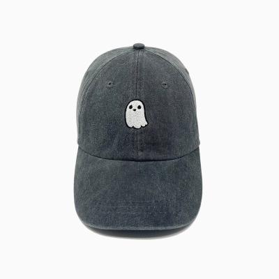 China JOINT Custom Women Distressed Fashion Baseball Cap Ghost Embroidery Dad Hat Men's Unstructured Sports Hats for sale