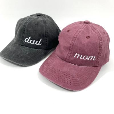 China COMMON Couples Mom Dad Hat Embroidery 100% Cotton Washed Casual Distressed Fashion Baseball Cap Sports Hats for sale