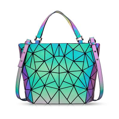 China Fashion Geometry Ringer PU Leather Tote Bags Laser Color Changing for sale