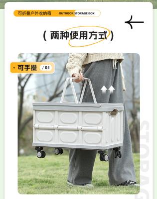 중국 Car trunk storage box Outdoor camping storage box Folding camping organizer Wooden lid picnic storage box 판매용