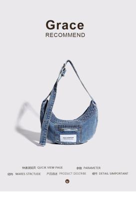 China 2024 CROSS-BORDER NEW UNDERARM BAG NICHE DESIGN RETRO WASH DENIM BAG SENIOR DUMPLING BAG for sale