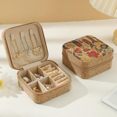 China ORIGINAL PREMIUM CORK JEWELRY BOX PORTABLE TRAVEL EARRINGS RING NECKLACE STORAGE BOX for sale