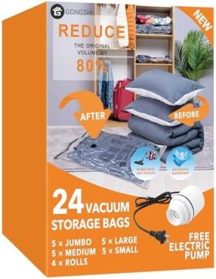 China 12 PACK VACUUM STORAGE BAGS (3 X JUMBO, 3 X LARGE, 3 X MEDIUM, 3 X SMALL), SPACE SAVER SEALER COMPRESSION BAGS WITH for sale