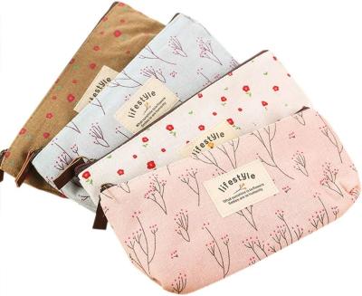 China Pencil Case, Cute Floral Flower Canvas Zipper Pencil Cases Lovely Fabric Flower Tree Pen Bags Supplies 4 Pcs for sale