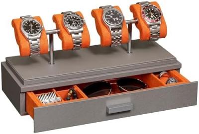 China ROTHWELL Luxury Watch Display Case for 4 Watches – Leather Watch Box with Acrylic Cover and Removable Slide in Cushions for sale