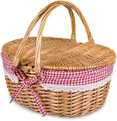 China Wicker Picnic Basket with Lid and Handle Sturdy Woven Body with Washable Lining for Easter,Mother's Day,Outdoor Camping Te koop