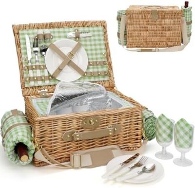 China Wicker Picnic Basket with Lid and Handle Sturdy Woven Body with Washable Lining for Easter,Mother's Day,Outdoor Camping Te koop