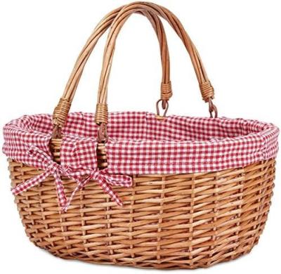 China G GOOD GAIN Wicker picknickmand met dubbele vouwhandgrepen, Willow Picknickhamper, natuurlijke handgeweven Paasmand, Te koop